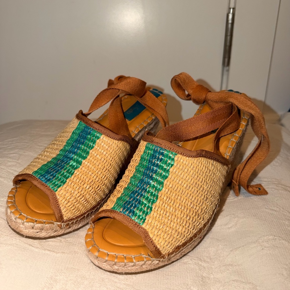 Franco Sarto Woven Espadrille Sandals with Green Accent - Women's